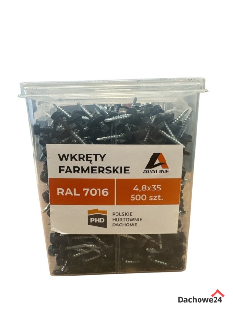 Wkręty farmerskie samowiercące z podkładką EPDM ocynkowane 4,8 x 35mm (wiaderko 500szt) Wkręty farmerskie samowiercące z podkładką EPDM ocynkowane 4,8 x 35mm (wiaderko 500szt)