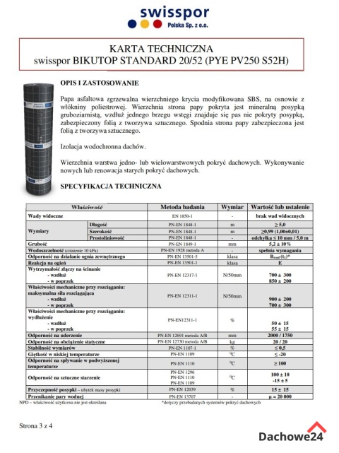 Papa SWISSPOR BIKUTOP standard 20/52 (PYE PV250 S52H) AVALINE 5m2