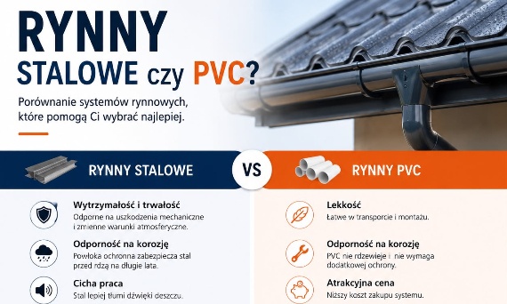 Systemy rynnowe - Rynny stalowe, rynny PVC